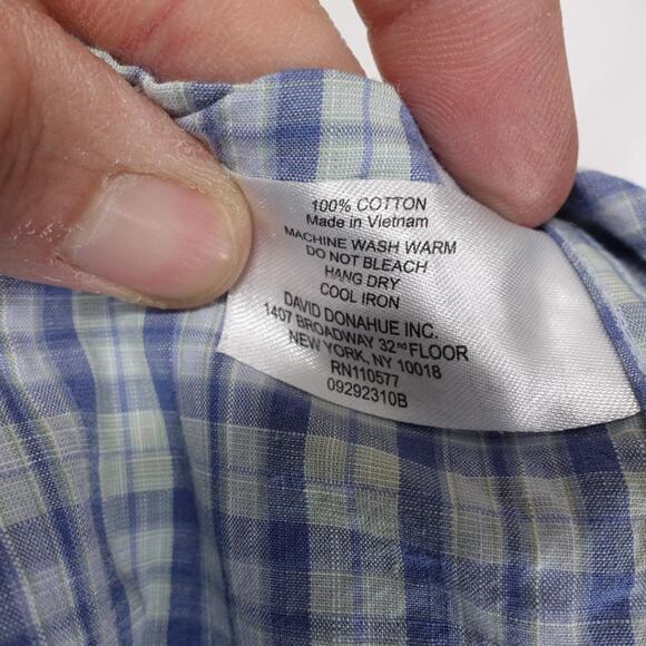 David Donahue Shirt Mens 2XL Blue Green Check Plaid Button Down Long Sleeve - Picture 9 of 10